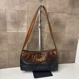 Louis Feraud brown leather shoulder bag with flower detail